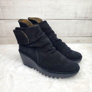FLY London Yegi Wedge Ankle Bootie Boot Black Suede Women's EU 41 US 10 …